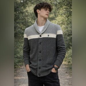 U.S. Polo Assn. Gray and White Cardigan Sweater
